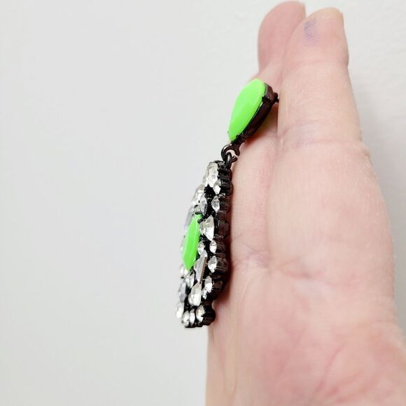 Brand New Anne Klein Green & Silver Rhinestone Earrings - Picture 4 of 7